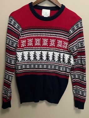 Aspen Fair Isle Red Navy Crewneck Sweater Women’s Small